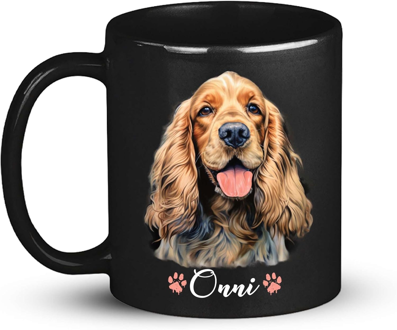 Taza personalizada para propietarios de Cocker Spaniel, taza de café negra personalizada con nombre, bonita taza de cerámica con retrato de cocker