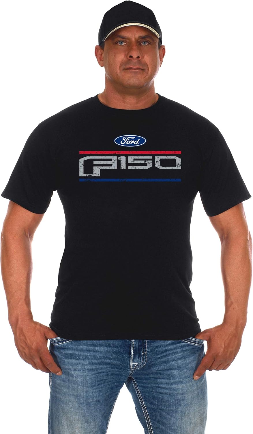 JH DESIGN GROUP Ford F150 – Camiseta de cuello redondo con logotipo desgastado para hombre