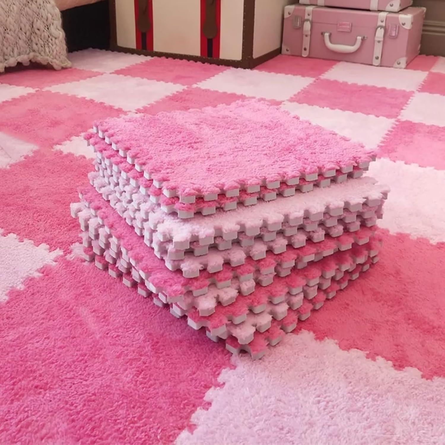 12 tapetes de espuma tipo rompecabezas, suaves, gruesos, esponjosos, cuadrados, entrelazados, para decoración de sala de estar, dormitorio (11.8 x