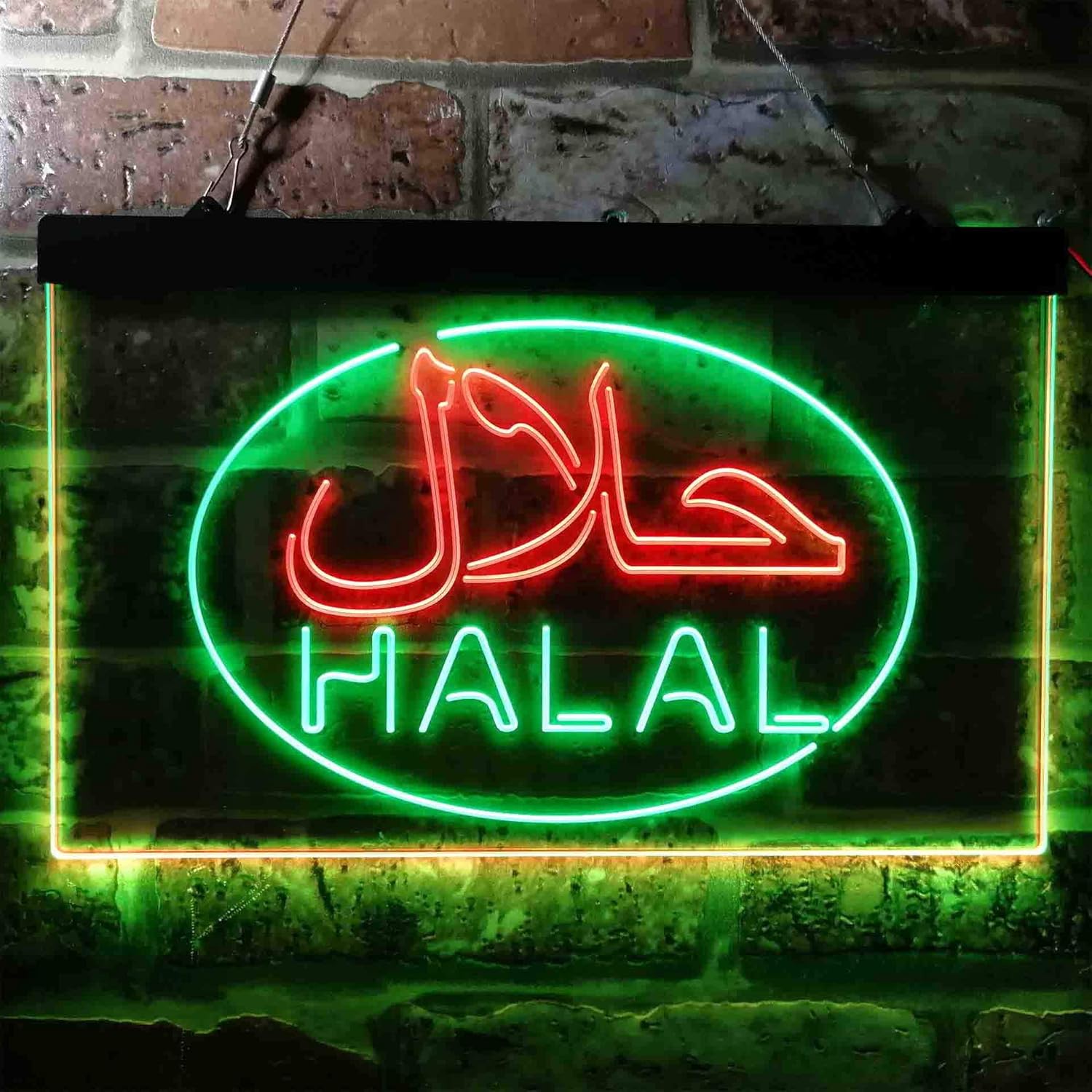 ADVPRO Halal Food Restaurante árabe Señal de neón LED de doble color, verde y rojo, 24 x 16 pulgadas st6s64-i3746-gr