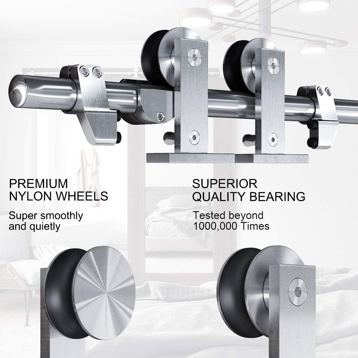 SMARTSTANDARD – Kit de herramientas para puerta deslizante de montaje superior, 5 pies, acero inoxidable, resistente, guía de granero fácil de