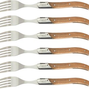 Laguiole by FlyingColors – Juego de tenedores de acero inoxidable, mango de madera de olivo, caja de regalo, 6 piezas Laguiole by FlyingColors – Juego de tenedores de acero inoxidable, mango de madera de olivo, caja de regalo, 6 piezas