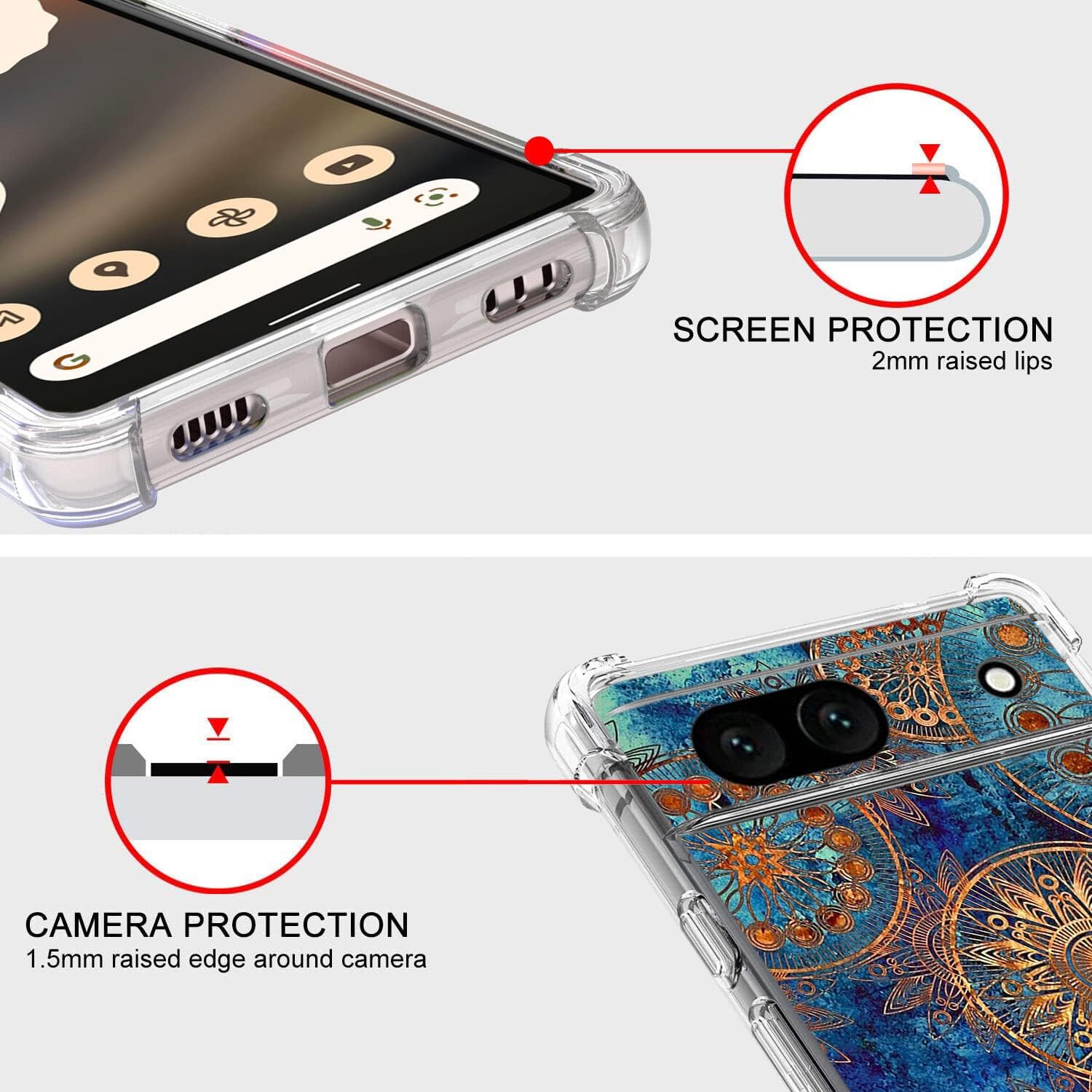 Funda para Google Pixel 7a, magníficos colores círculo Manala protección contra caídas caso TPU cuerpo completo protector resistente a los arañazos