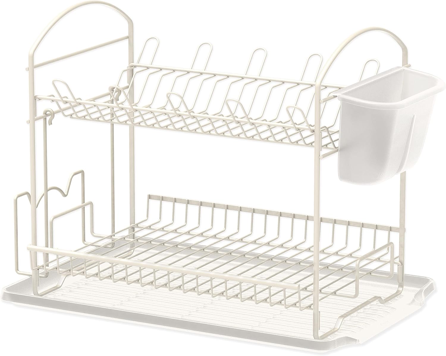 Simple Houseware Escurridor de platos de 2 niveles con escurridor, color blanco
