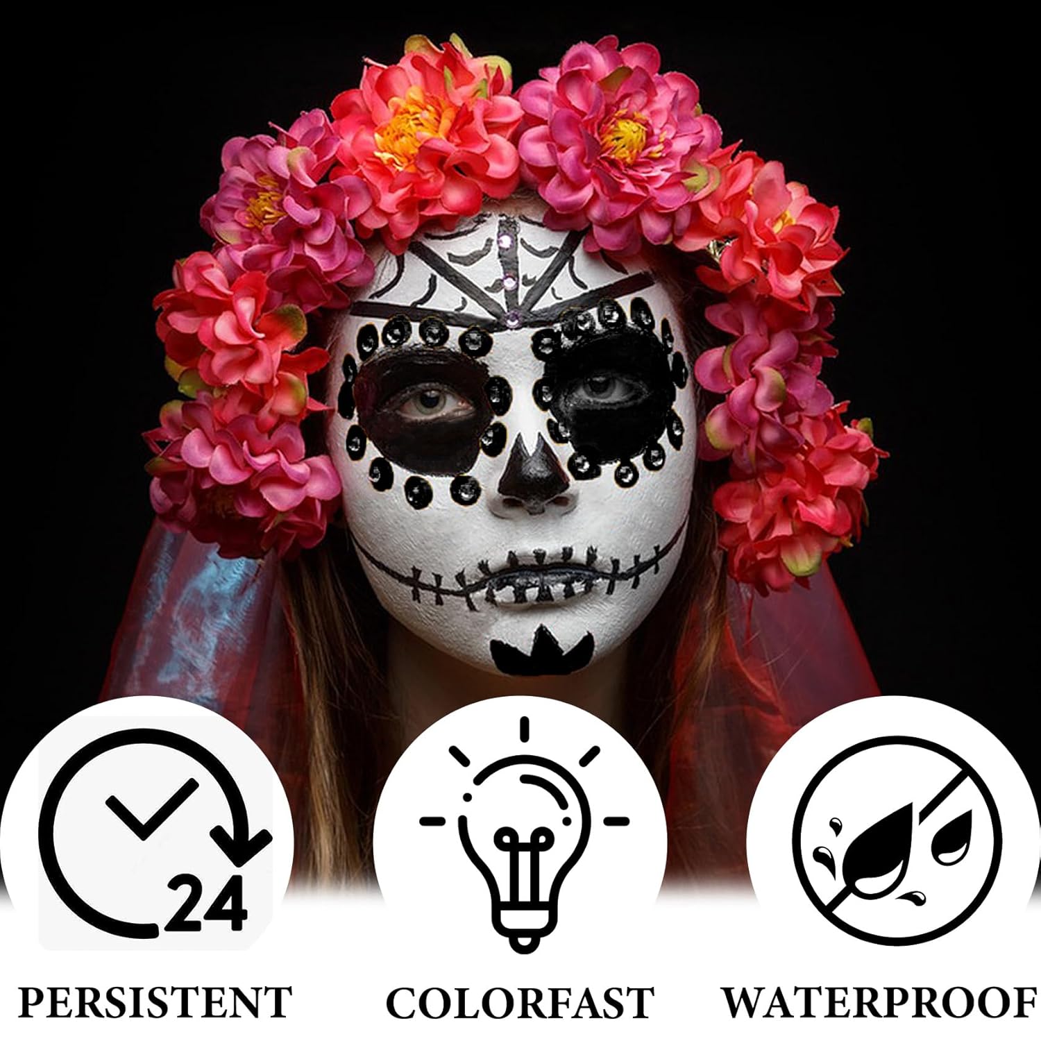 2 piezas de pintura facial blanca y negra con esponja, kit de maquillaje de pintura facial de Halloween para adultos, kit de paleta de pintura