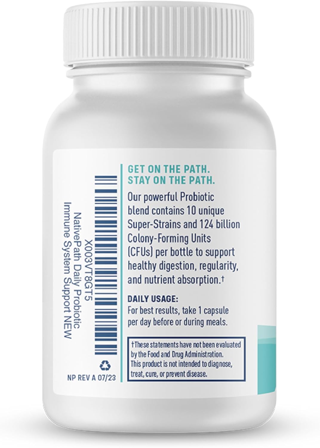 NativePath Probiótico diario, suplemento de probióticos de mezcla personalizada de 10 cepas para hombres y mujeres, 82 mil millones de UFC, 45