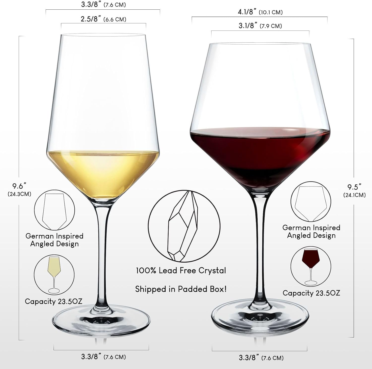 Mainstream Source Copas de vino blanco y tinto, colección Modern Renaissance  Copas de vino de cristal de estilo europeo contemporáneo para vino