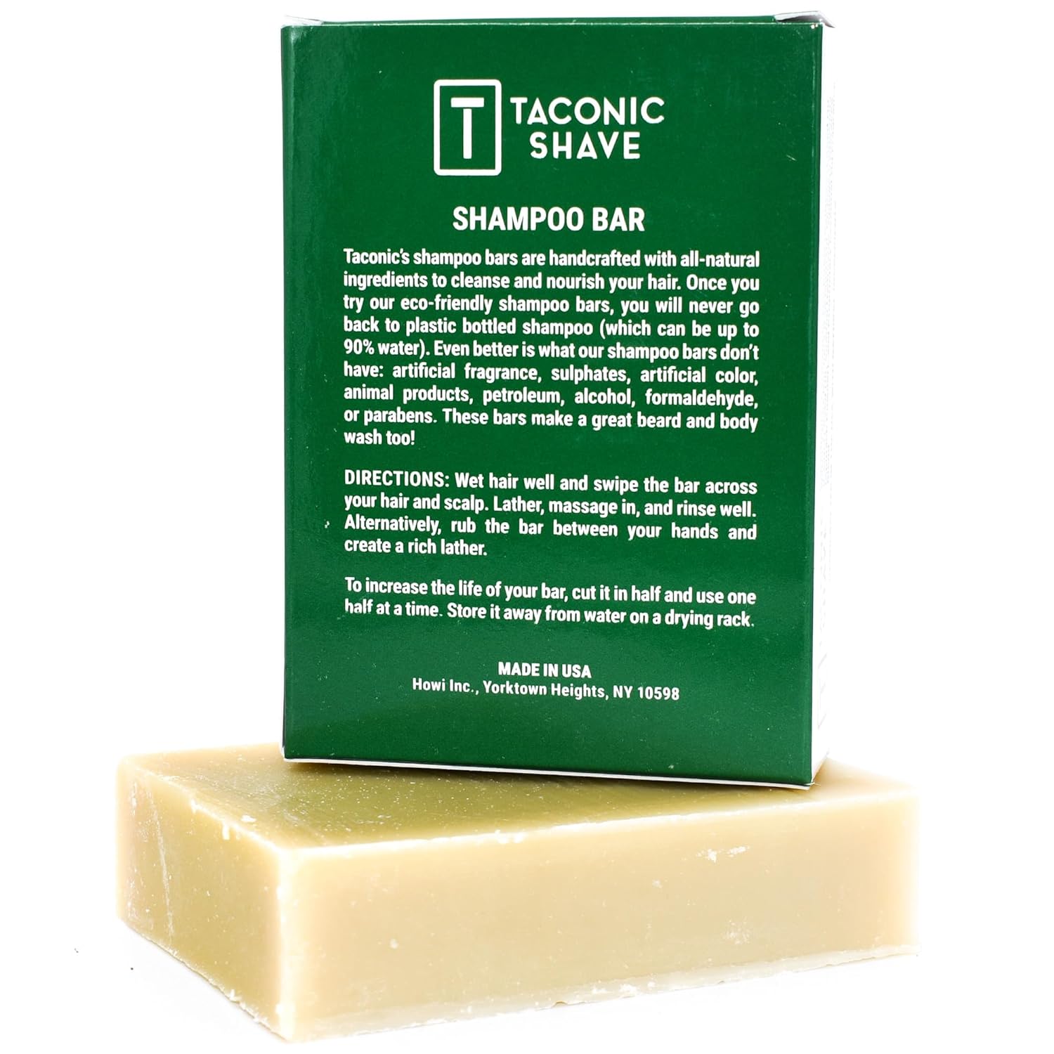 Taconic Shave, Barra de champú natural de eucalipto y menta, hecha a mano en los Estados Unidos, 5.0 onzas, deja el cabello limpio, suave y