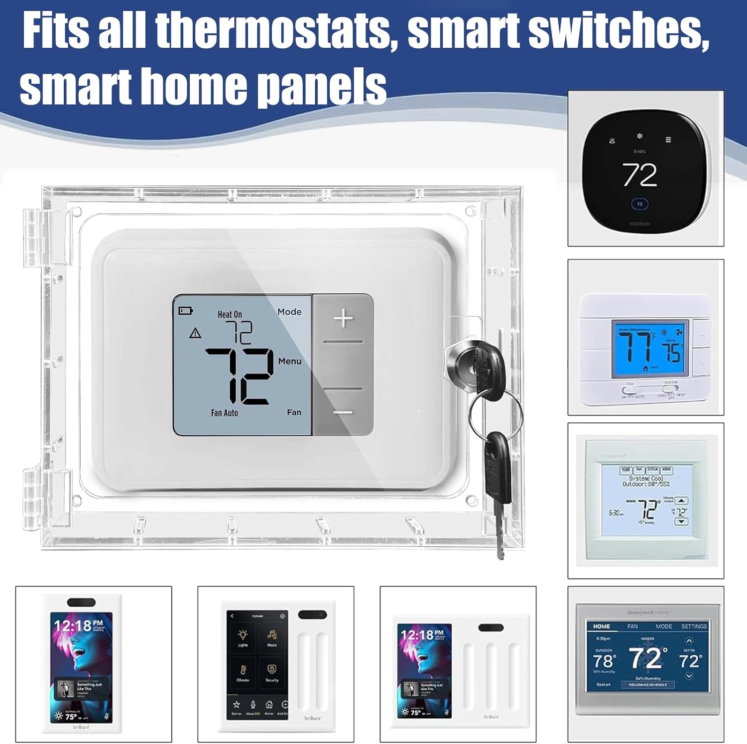 Cubierta grande para caja de termostato con llave, caja de cubierta de termostato transparente con cerradura se adapta a todos los termostatos