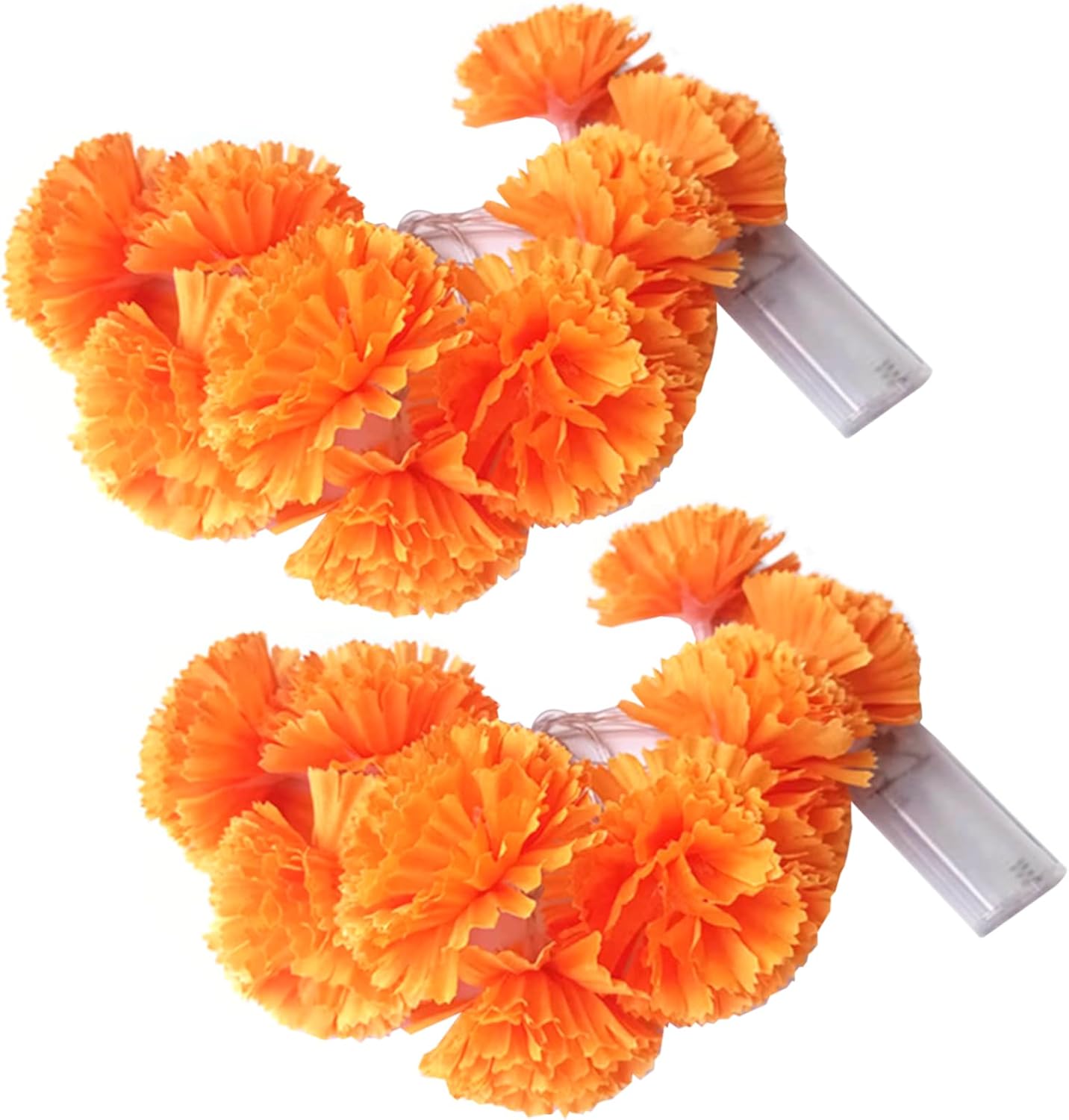 Guirnalda de flores de caléndula, 2 guirnaldas de caléndula de 9.85 pies con 20 luces LED, decoración de guirnalda del día de los muertos para