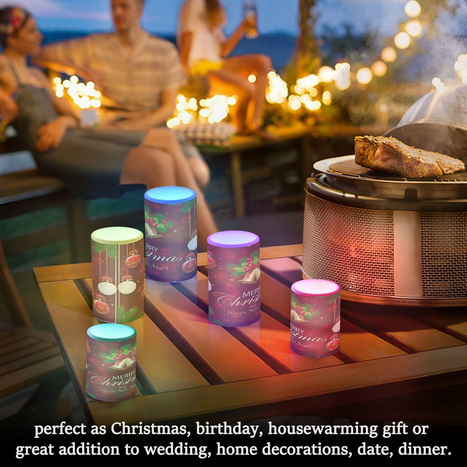 Kcldeci Velas sin llama, copos de nieve de Navidad, bolas de Navidad, velas LED sin llama, velas LED sin llama, velas de pilar sin llama para