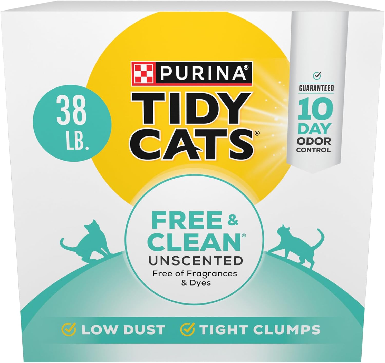 Purina Tidy Cats – Arena aglutinante para gatos, libre y limpia, sin perfume, caja de 38 libras