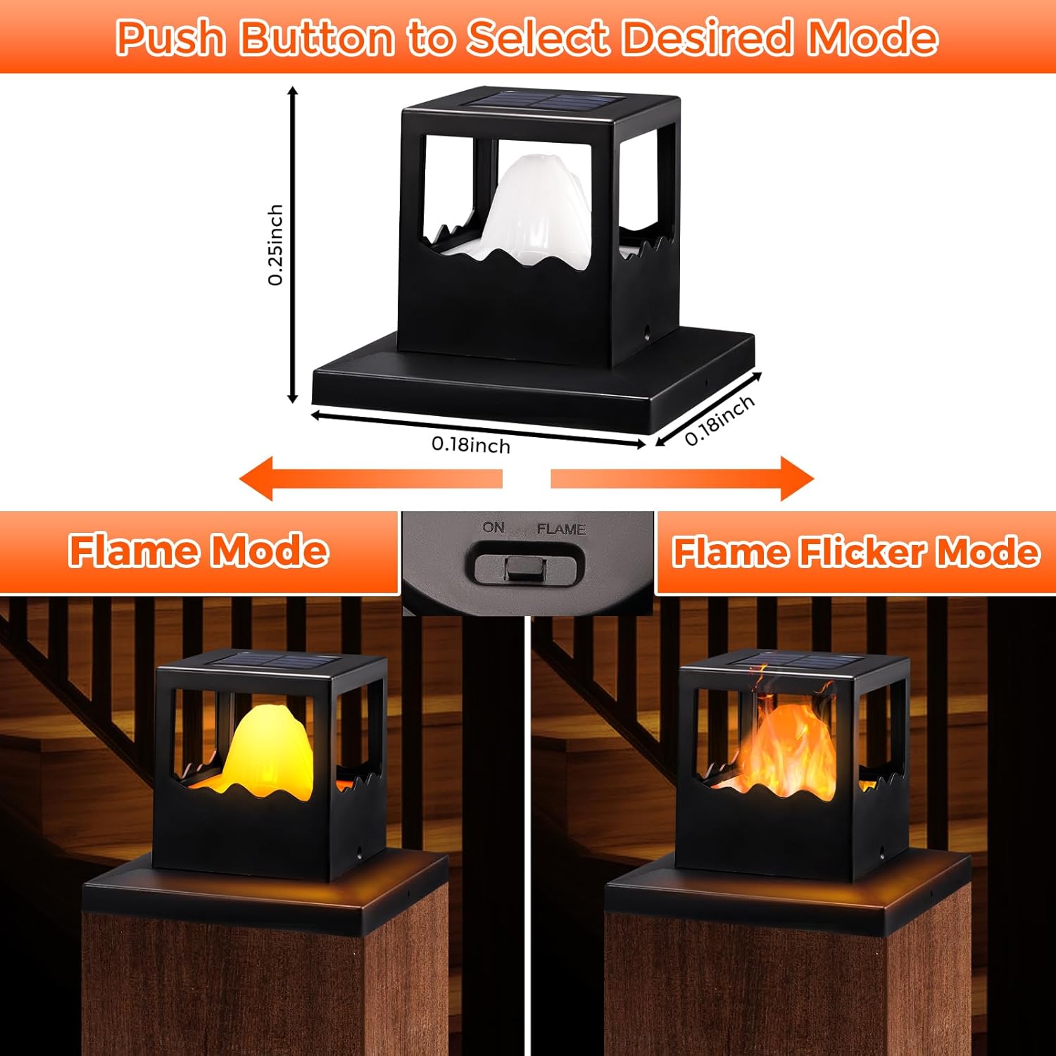 Viewsun Paquete de 8 luces solares para postes de valla al aire libre, luces parpadeantes de poste de llama 4 x 4 solares, luces LED SMD de alto