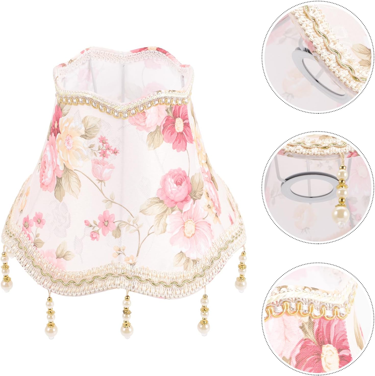 Pantalla romántica E27 macramé cubierta de lámpara de tela floral colgante de mesa, color rosa (9.8 x 7.0 pulgadas)