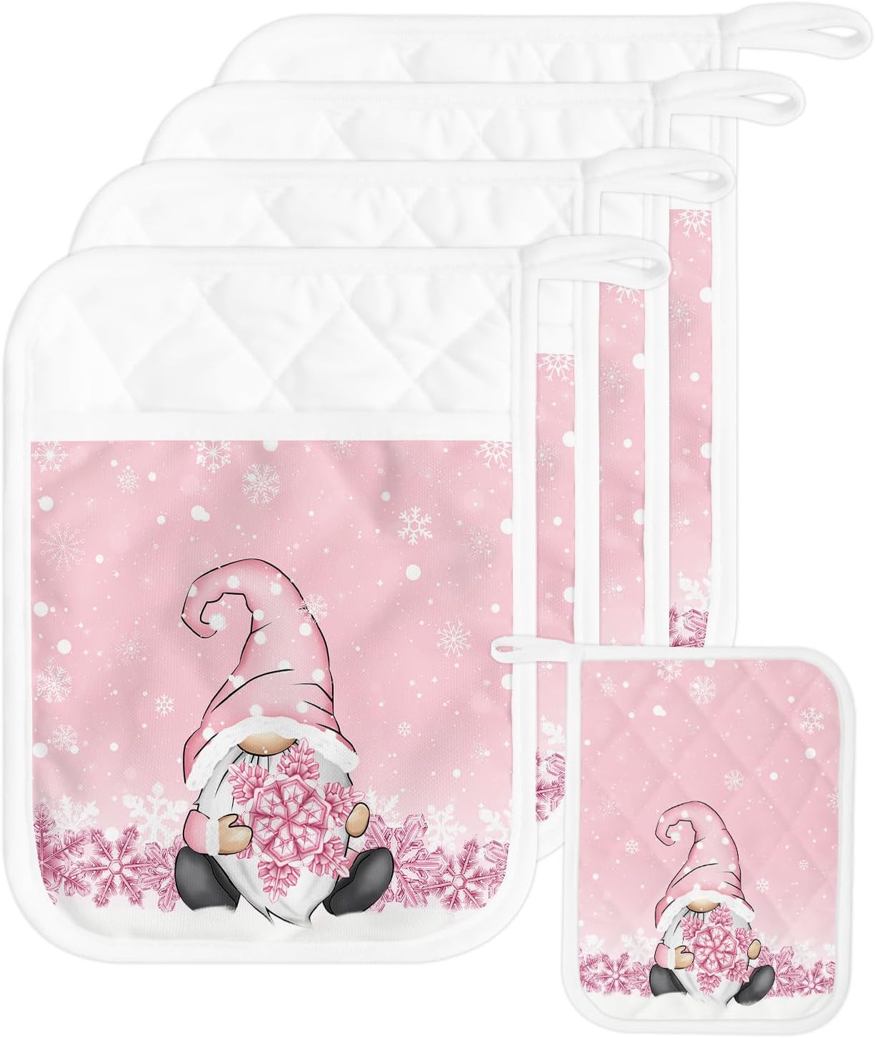 Christmas 5Pcs Pot Holders for Kitchen, Non Slip & Heat Insulation Terry Cloth Potholder Set with Pocket, Thick Hot Pad Oven Mitts Trivet Coaster