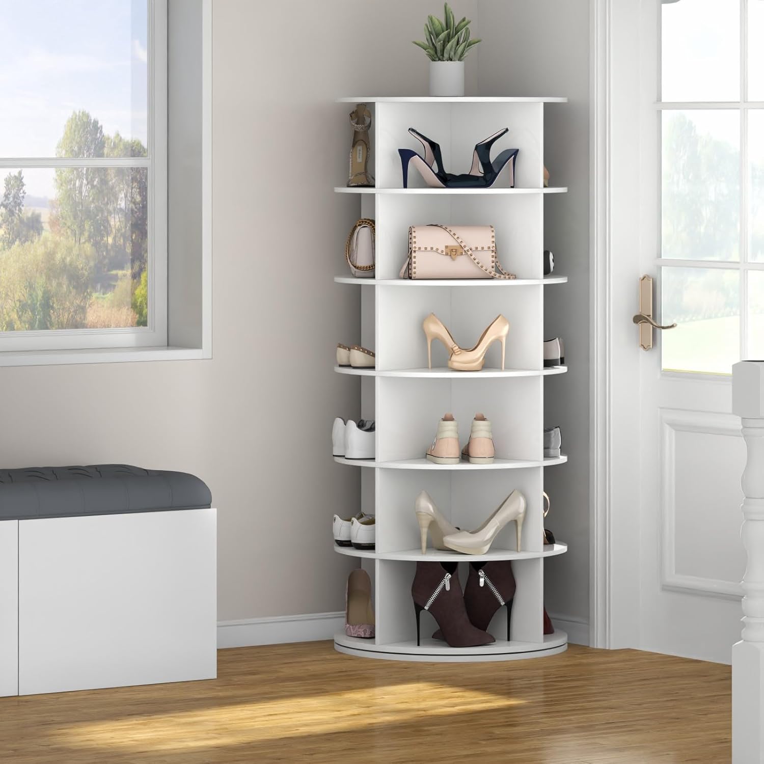 Zapatero giratorio, torre giratoria de 6 niveles, organizador de almacenamiento de zapatos giratorio de 360, zapatero Lazy Susan para entrada, sala