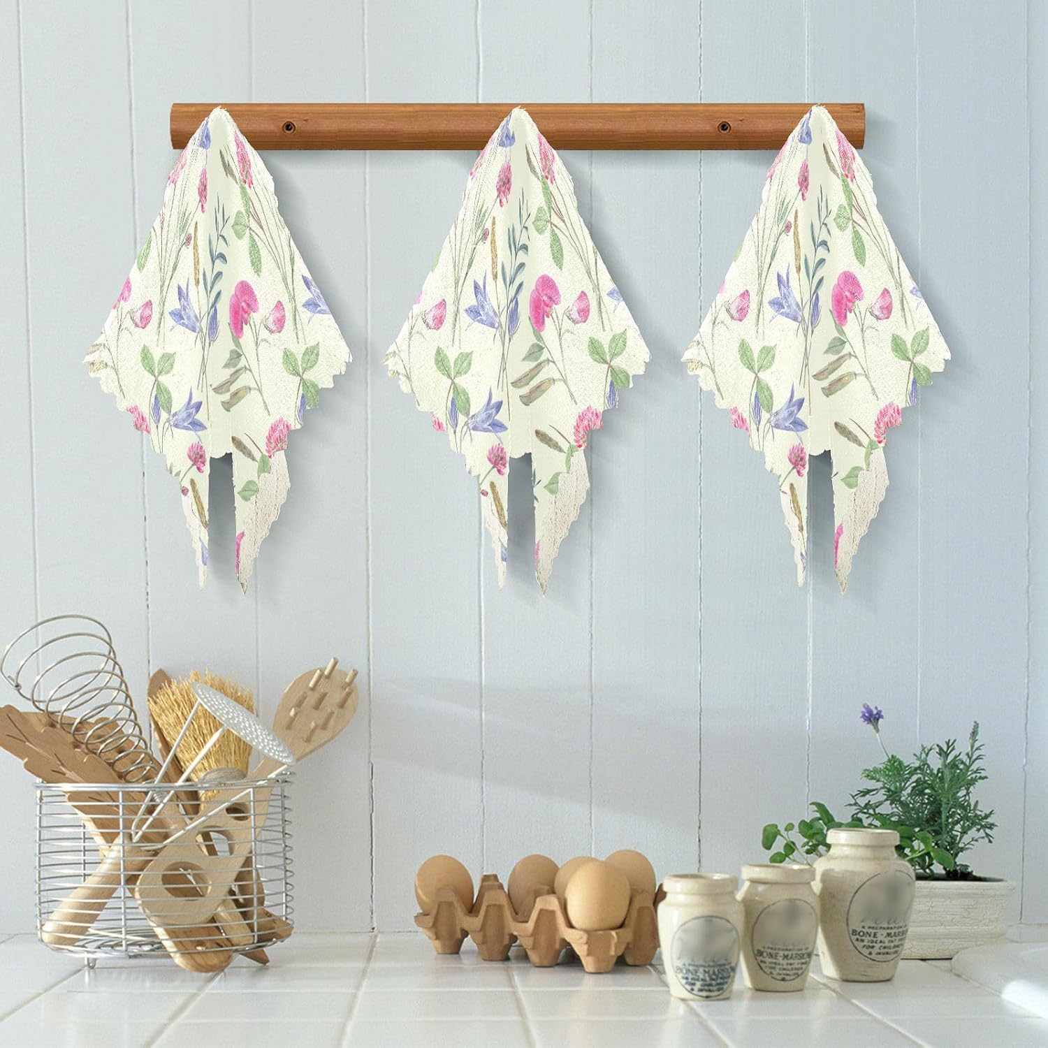 Pink Purple Wildflowers Industrial Cotton Print Microfiber Kitchen Towels Fast Drying Set of 6 Microfiber Absorbant Towel for Countertop