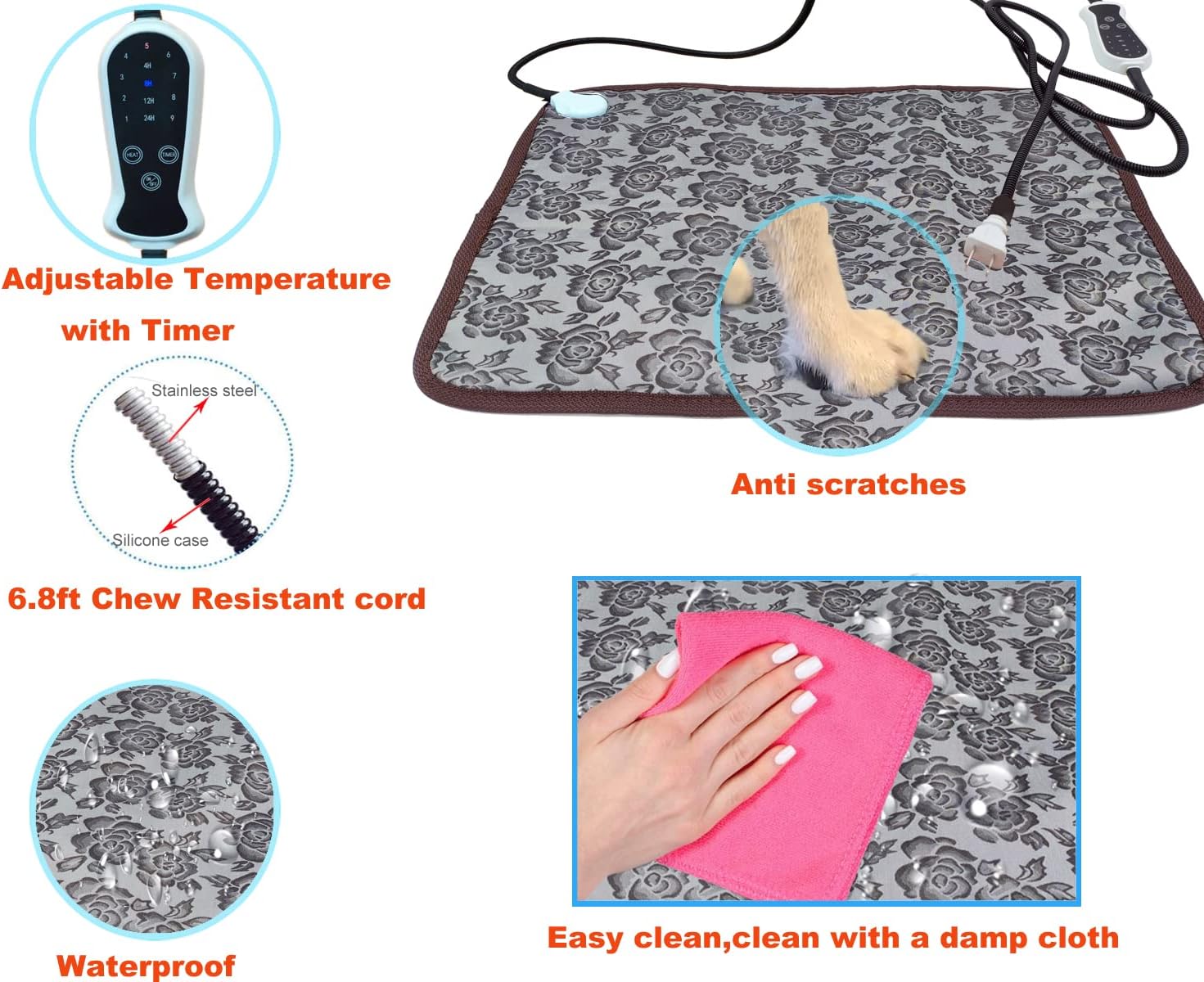 Almohadilla térmica para mascotas para perros grandes y gatos, almohadilla térmica para cama de perro, almohadilla térmica eléctrica para perros con