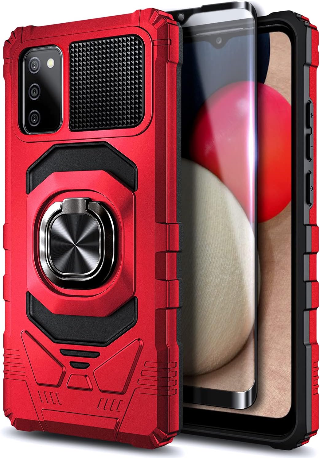 NZND Funda para Galaxy A02S, funda para teléfono Samsung AO2S con protector de pantalla de vidrio templado, protector de cuerpo completo a prueba de