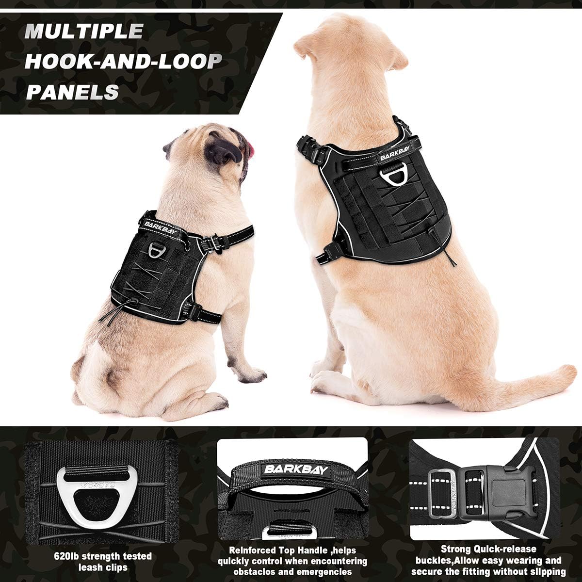 Arnés BARKBAY táctico para perro grande, arnés tipo chaleco para perro pesado, para servicio militar, chaleco MOLLE para perro de trabajo, con