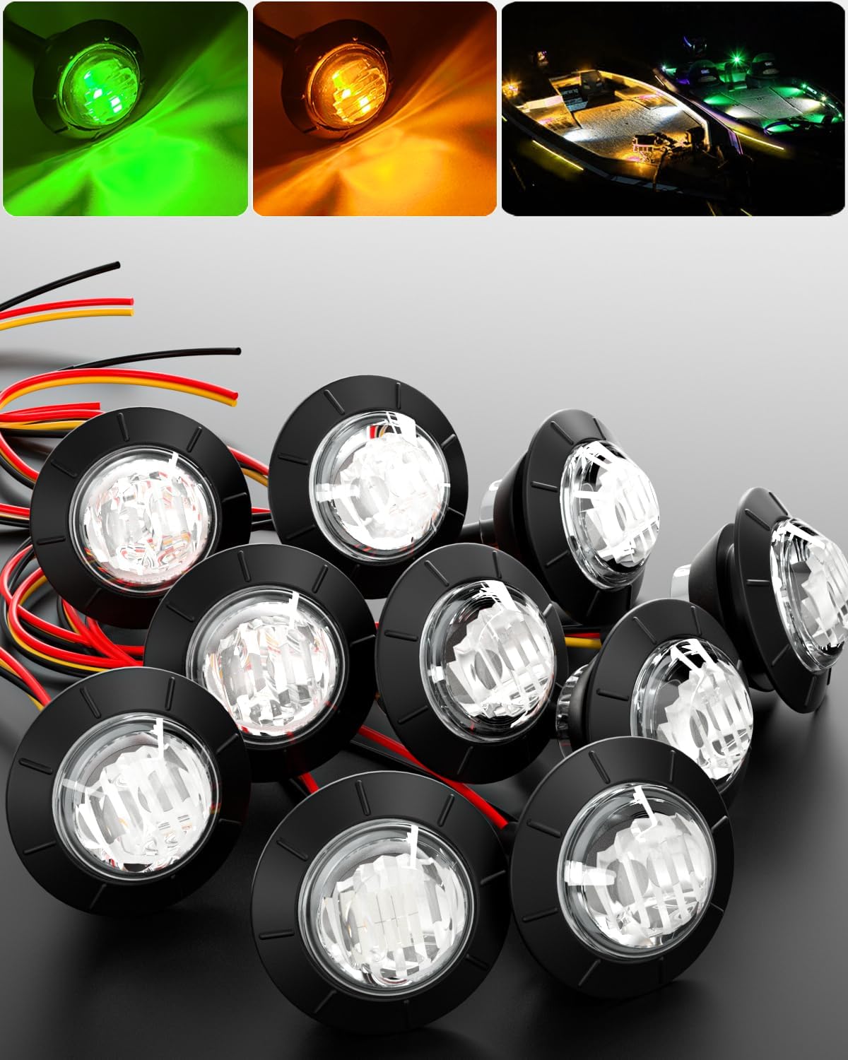 Luces marinas para barco, impermeables, ámbar a verde, de doble color, LED para interior de barco, cubierta de cortesía, luz de navegación de 34