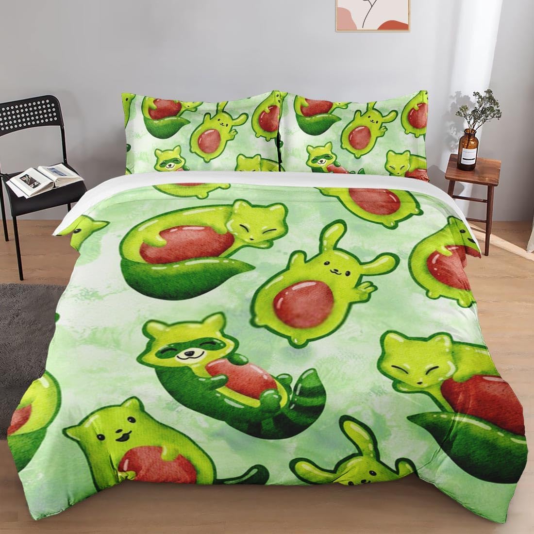 Juego de funda de edredón, juego de ropa de cama de zorro lindo Kawaii para niños y adultos, decoración de dormitorio, juego de funda de edredón de
