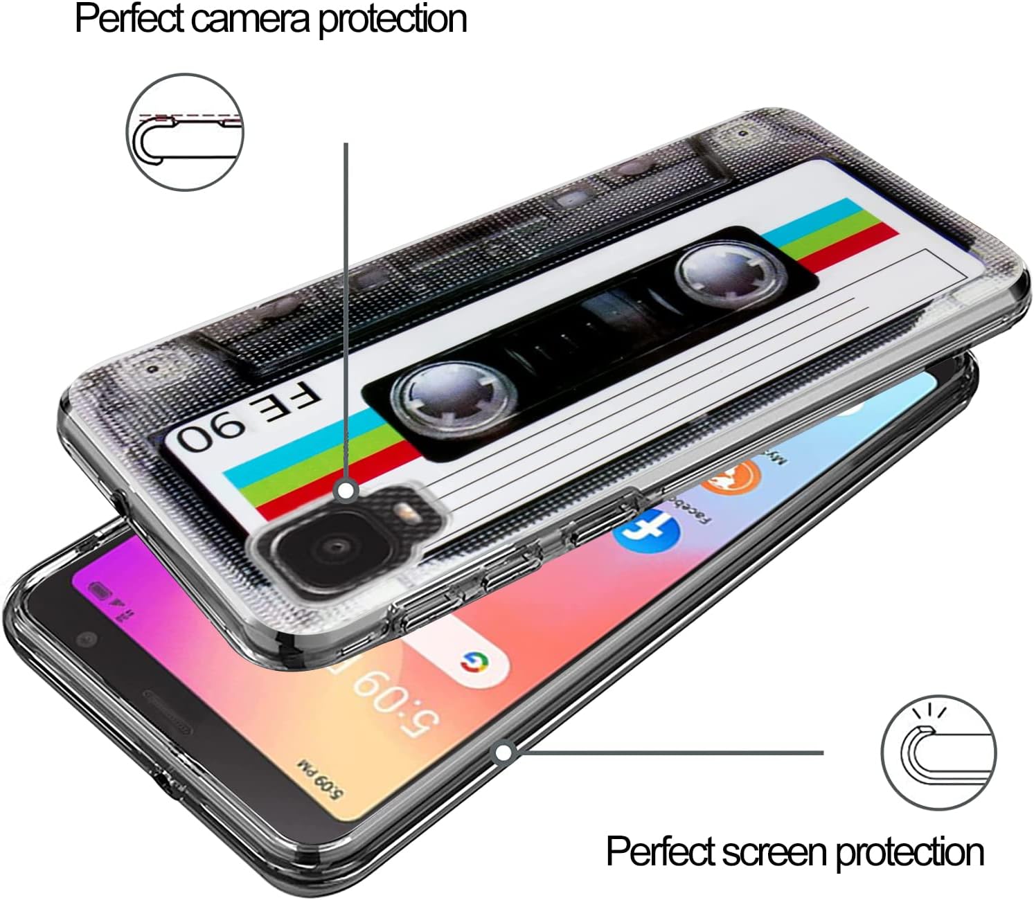 FLYING FLIER Funda de cinta de casete retro para Tracfone Alcatel TCL A3 A509DL Funda Vintage 80s 90s Cassete Tape TPU Funda protectora a prueba de