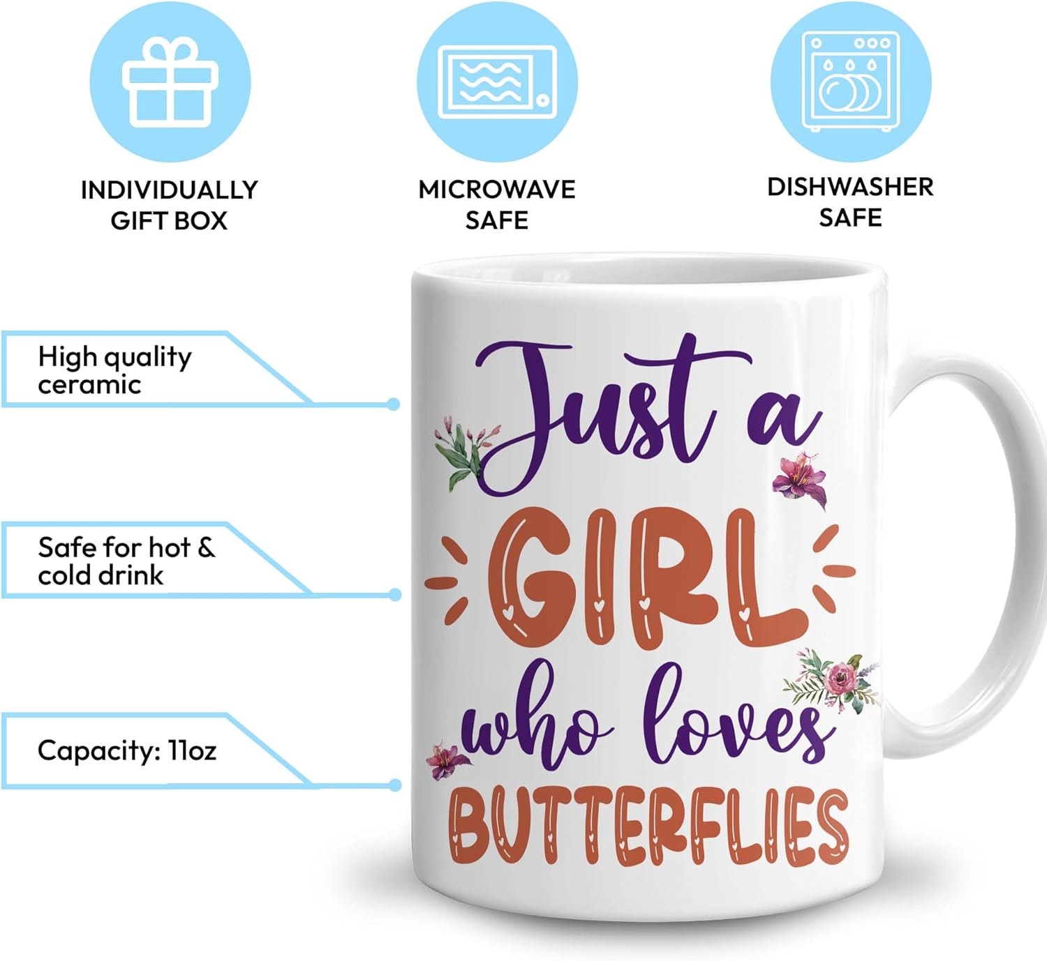 Hyturtle Regalos personalizados para amantes de las mariposas, taza de café de cerámica con nombre personalizado de 11 onzas, idea de regalos lindos