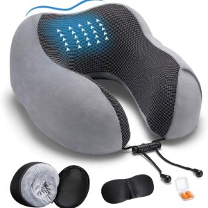 DYD Almohada de viaje de espuma viscoelástica para el cuello para avión, funda de terciopelo lavable, almohada ergonómica de apoyo para el cuello DYD Almohada de viaje de espuma viscoelástica para el cuello para avión, funda de terciopelo lavable, almohada ergonómica de apoyo para el cuello