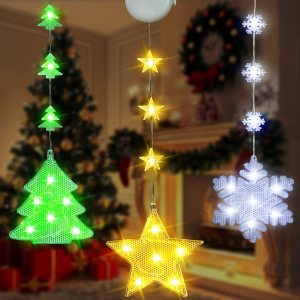 Decoraciones de Navidad, 3 luces de Navidad para ventana, alimentadas por pilas, decoración de ventana de Navidad, árbol y copo de nieve y forma de Decoraciones de Navidad, 3 luces de Navidad para ventana, alimentadas por pilas, decoración de ventana de Navidad, árbol y copo de nieve y forma de