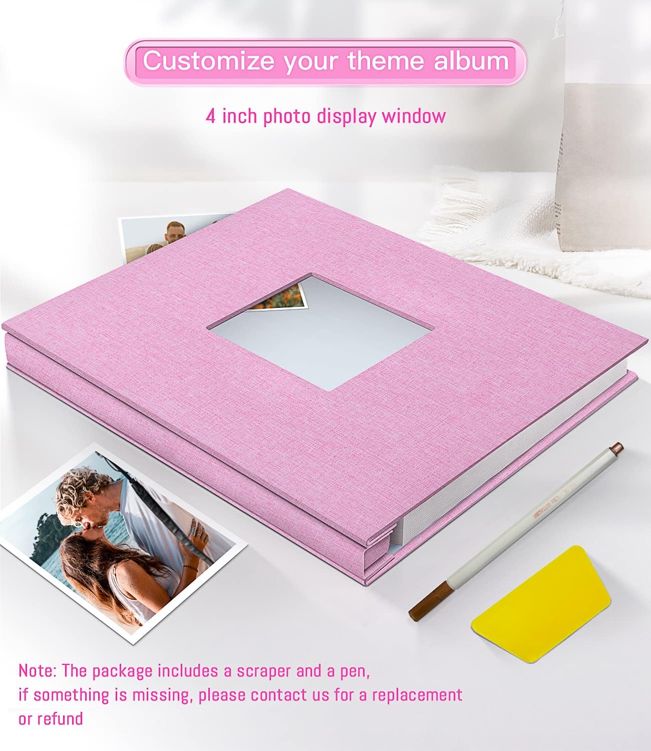 Popotop Álbum de fotos autoadhesivo con ventana de visualización de imágenes, 60 páginas, álbum de recortes para fotos de 4 x 6, 8 x 10, cubierta de