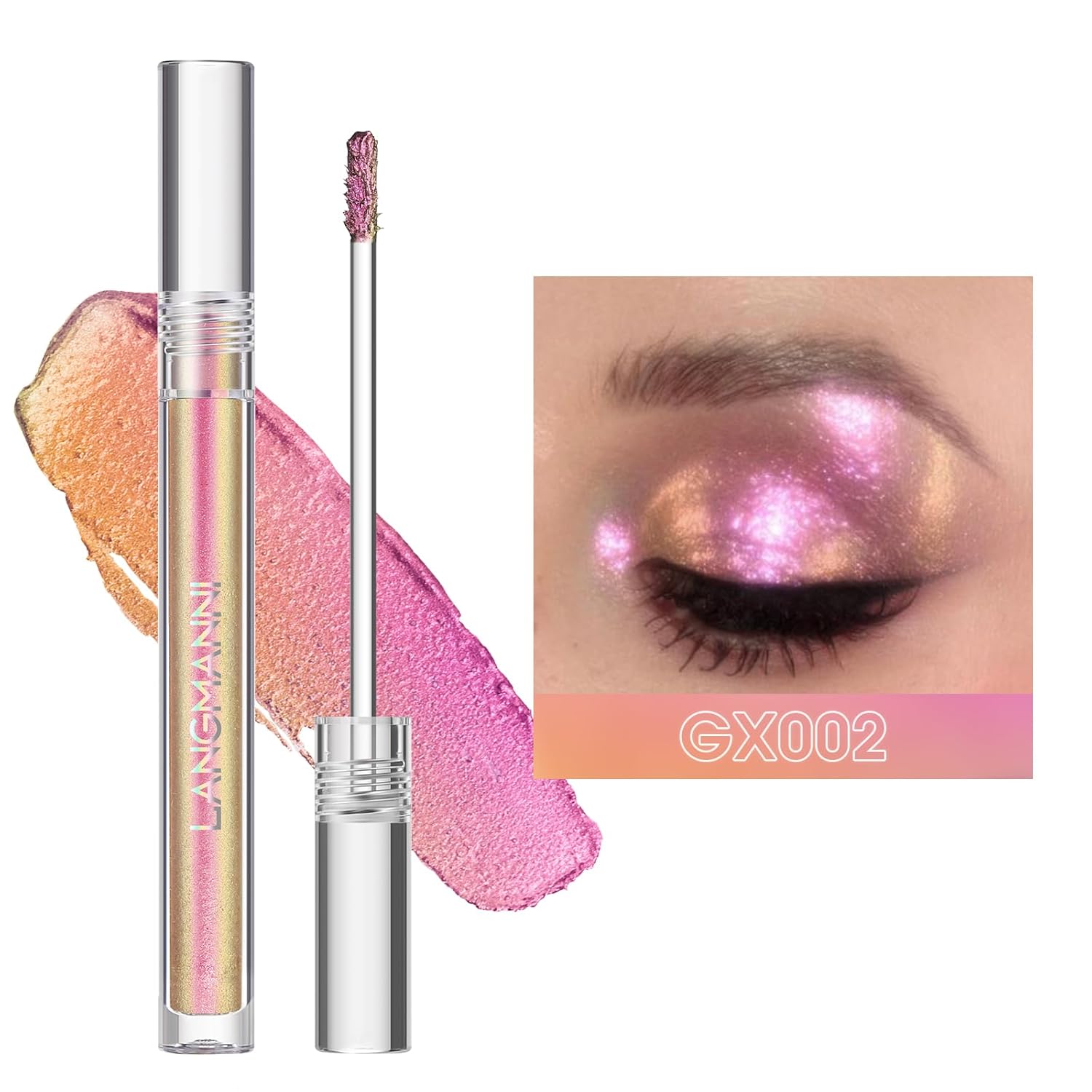 Jolilab Sombra de ojos de camaleón líquida metálica, aspecto de ojos multidimensional, maquillaje holográfico de larga duración con purpurina