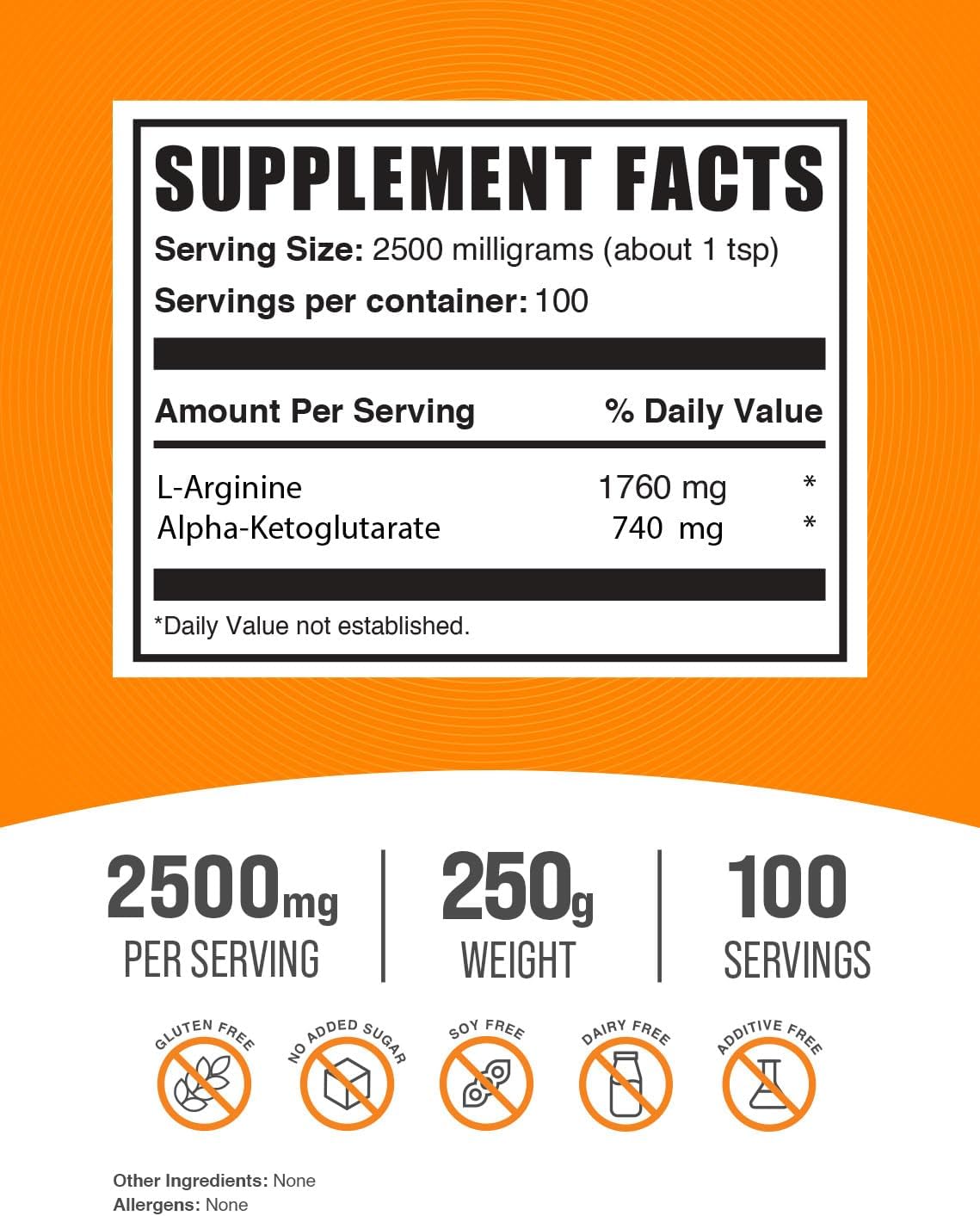 Suplememto BulkSupplements Pure AAKG (con LArginina y acetoglutárico) en polvo, No Model, 1