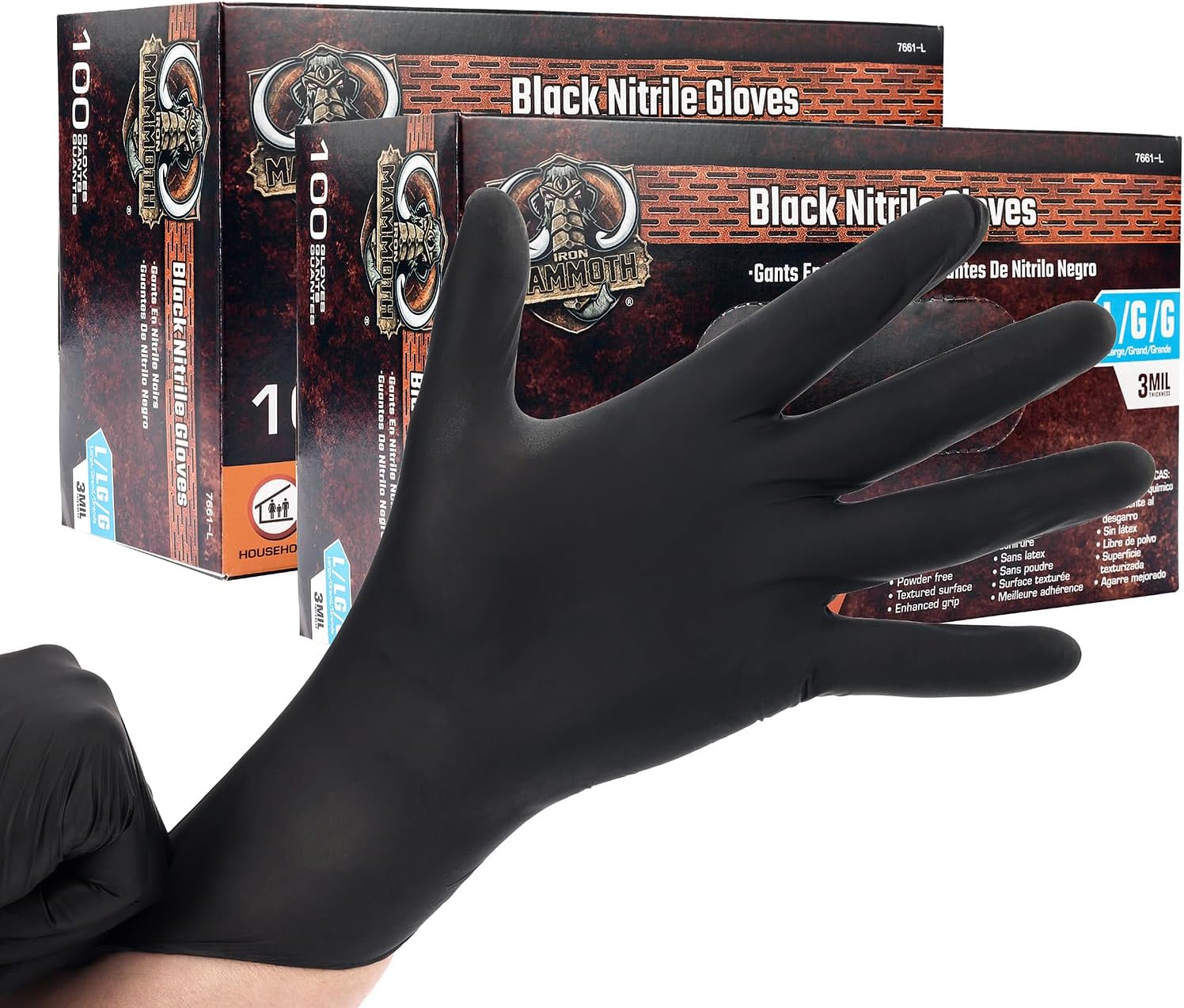 IRON MAMMOTH Nitrile Gloves Disposable Black Cleaning Gloves for Household 100-Count