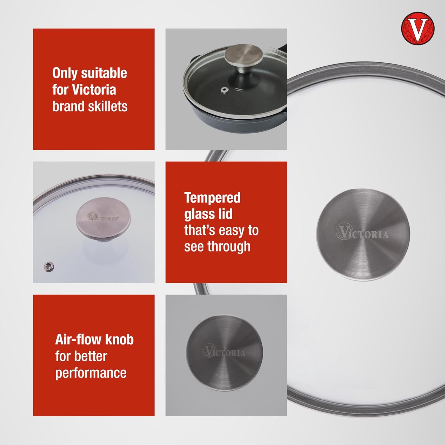 Victoria Tapa redonda de vidrio de 6.5 pulgadas para sartén o sartén de hierro fundido, hecha a medida solo para la marca Victoria de 6 pulgadas de