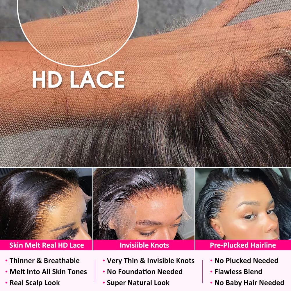 Pizazz Pelucas de cabello humano brasileño ondulado con encaje frontal transparente HD de 13 x 6 pulgadas, predepiladas, densidad 180, cabello