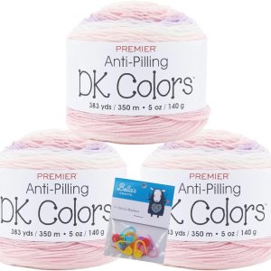 Premier Yarns DK Colors – Ovillo de hilo antibolitas con rayas autoservicio, 5 onzas, peso ligero #3, paquete de 3 unidades con marcadores de Premier Yarns DK Colors – Ovillo de hilo antibolitas con rayas autoservicio, 5 onzas, peso ligero #3, paquete de 3 unidades con marcadores de