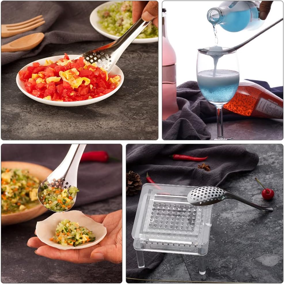 Gadpiparty 6 cucharas de esferificación de acero inoxidable para caviar pequeñas cucharas ranuradas para sacar aceitunas alcaparras para tarro de