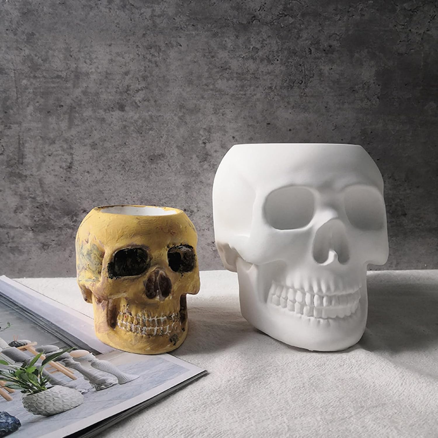 Molde de maceta de hormigón con forma de calavera para bolígrafo, molde de cemento, molde de silicona, maceta suculenta, molde para jarrón de