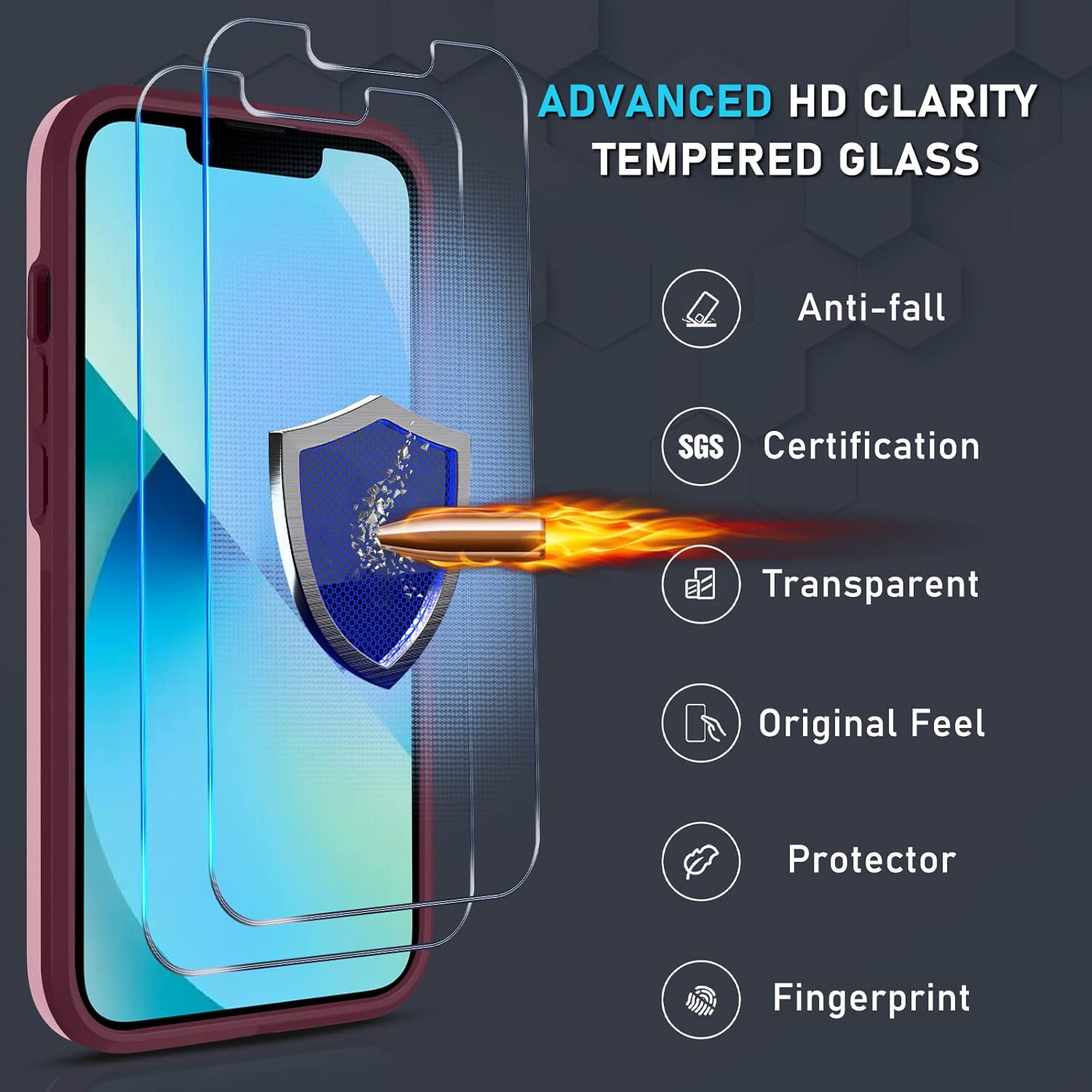 Janmitta Funda de metal con soporte para iPhone 14, con protector de pantalla de vidrio templado paquete de 2, resistente a prueba de golpes, funda