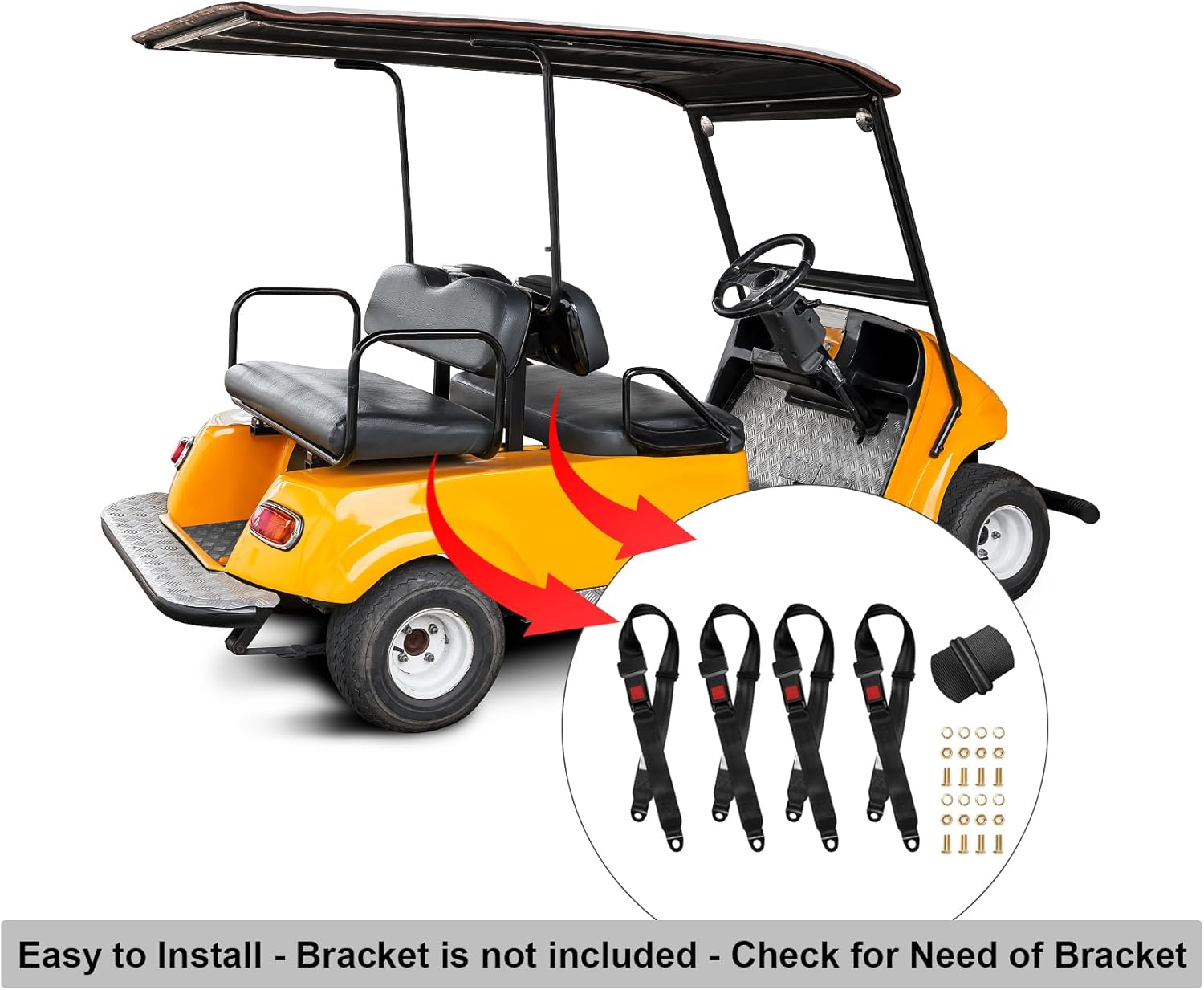 Cinturón de seguridad universal de 2 puntos ajustables para Go Kart, carrito de golf Club en negro (54 pulgadas con tornillos de instalación) (juego