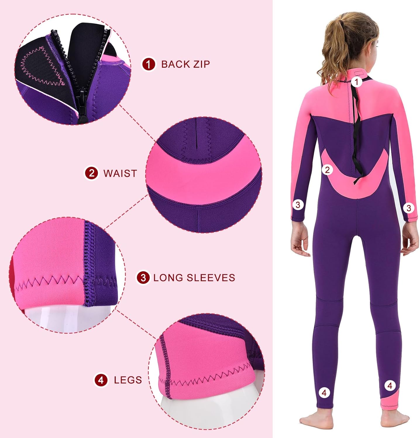 TBLUITE Traje de neopreno para niños y niñas en agua fría, 0.118 pulgadas y 0.079 pulgadas con cremallera trasera de neopreno cortolargo para
