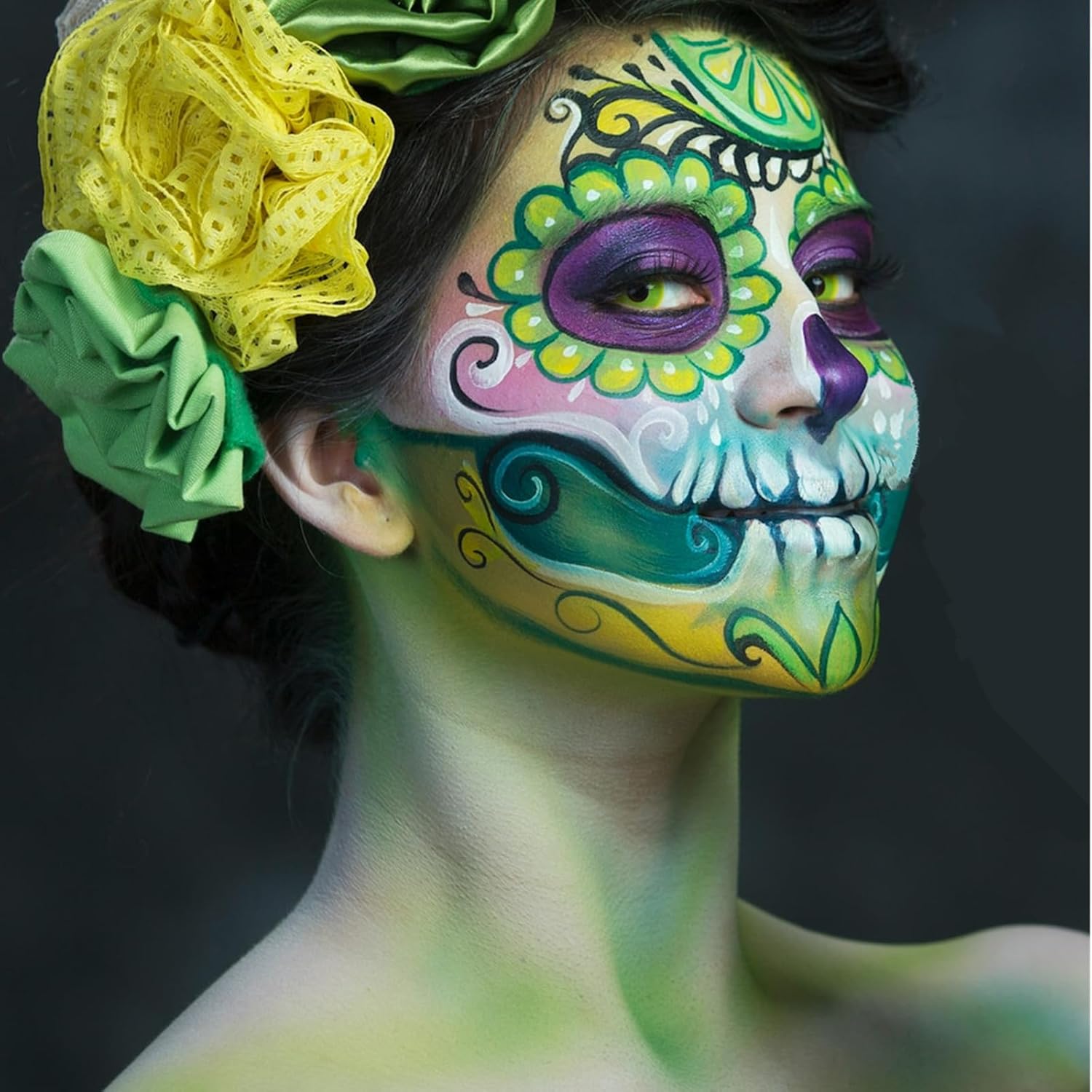 Go Ho Pintura corporal verde de 6 colores, maquillaje a base de agua crema para adultos y niños, Halloween cosplay, paleta de maquillaje FX, pintura