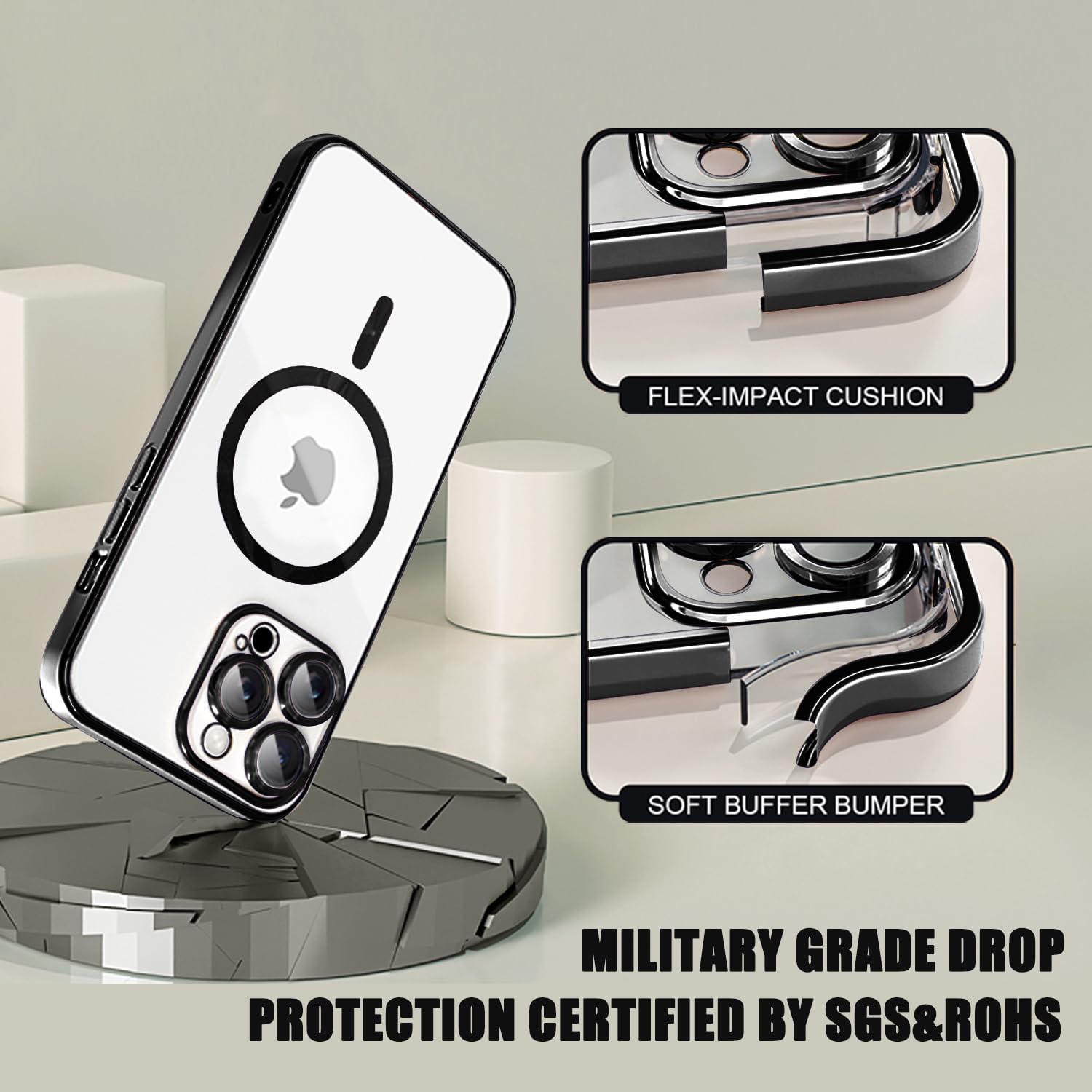Misscase Funda MagSafe para iPhone 15 Pro con protector de lente de cámara, protección completa, funda magnética transparente compatible con MagSafe