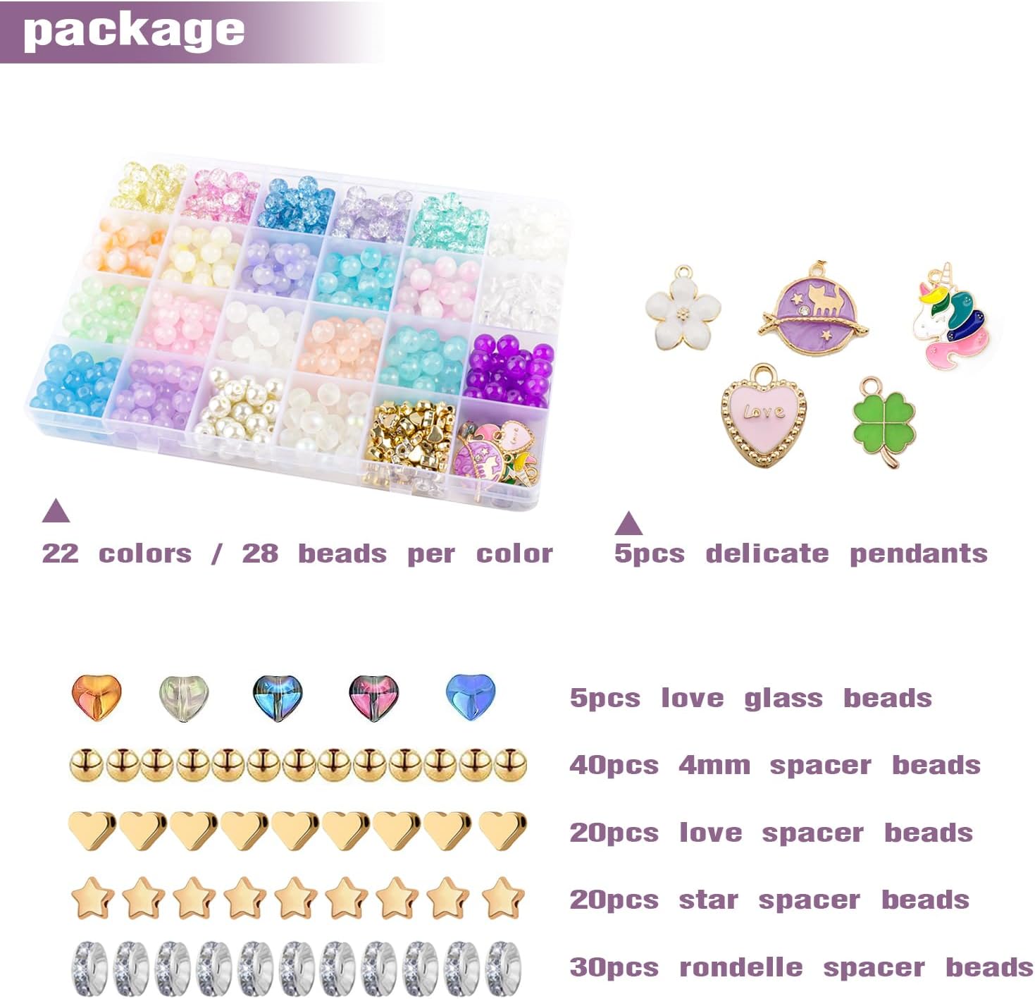 Kit de fabricación de pulseras de cuentas de vidrio, cuentas de vidrio de 0.315 pulgadas de colores mezclados para fabricación de joyas con