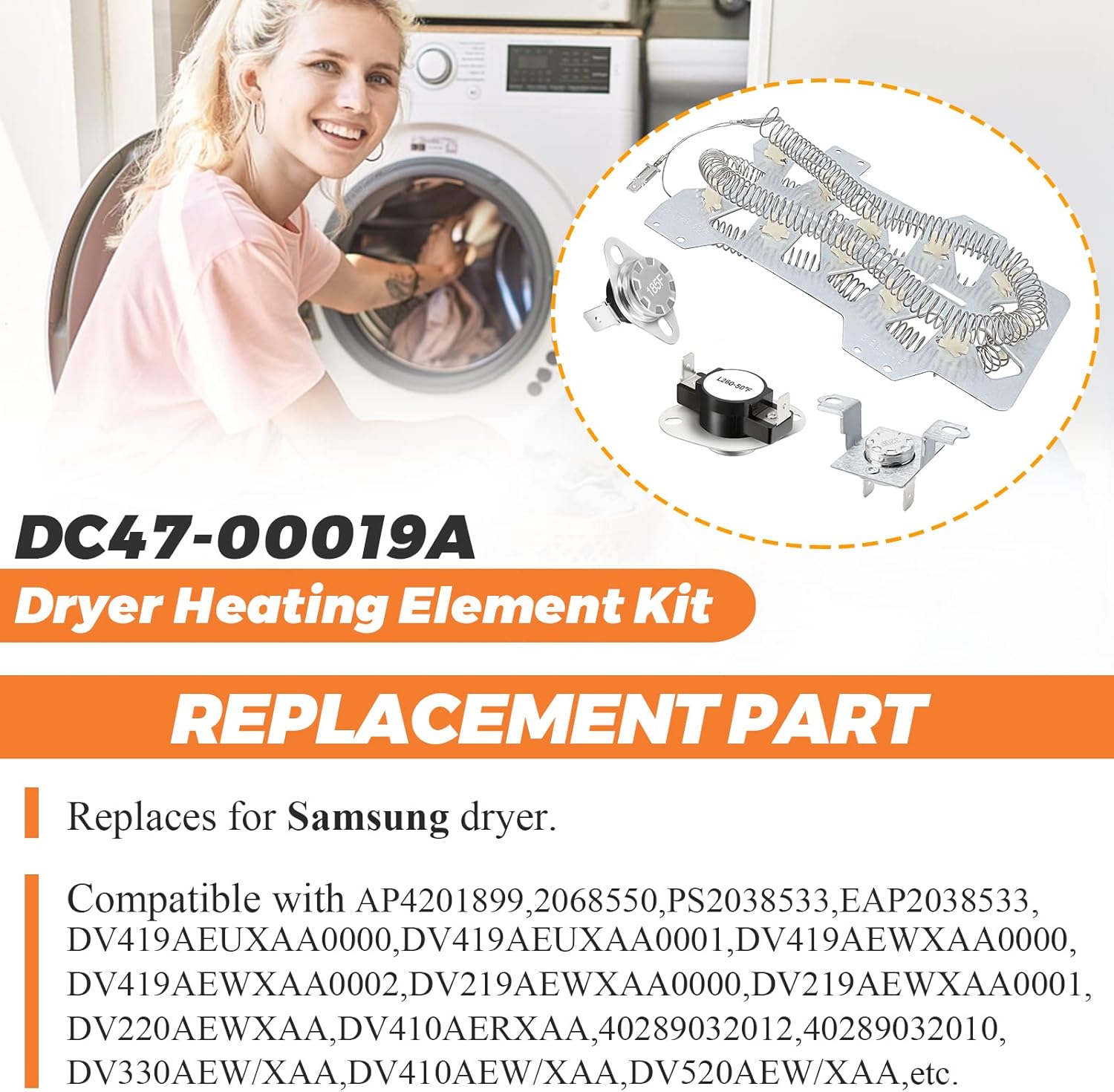 Beaquicy DC47-00019A Kit de elementos calefactores para secadora  4 piezas de secadora DC96-00887A y DC47-00016A y DC47-00018A Reemplazo de