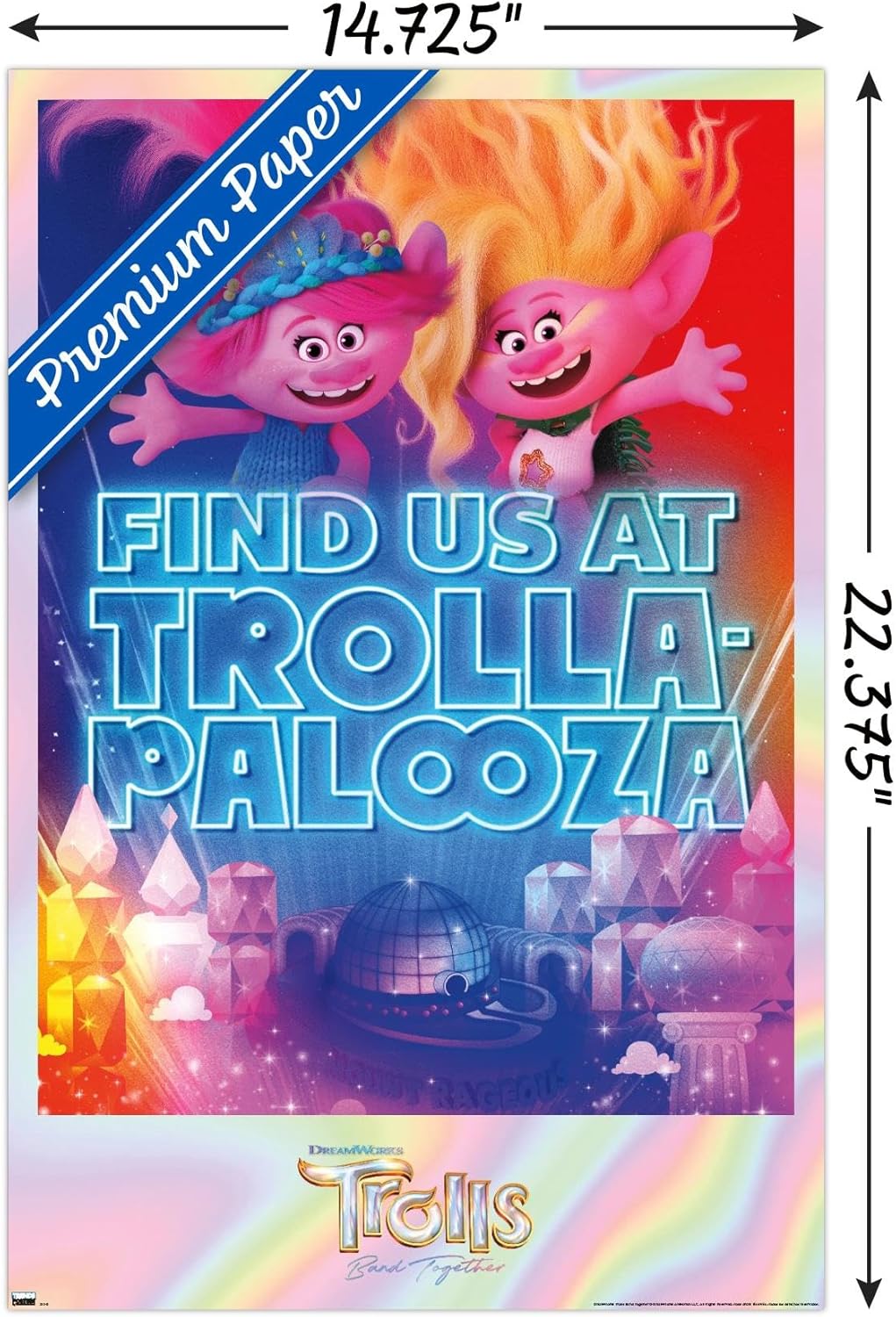 Trends International Trolls Band Together – Póster de pared de Viva and Poppy at Trolla-Palooza, 14.72 x 22.37 pulgadas, versión premium sin marco