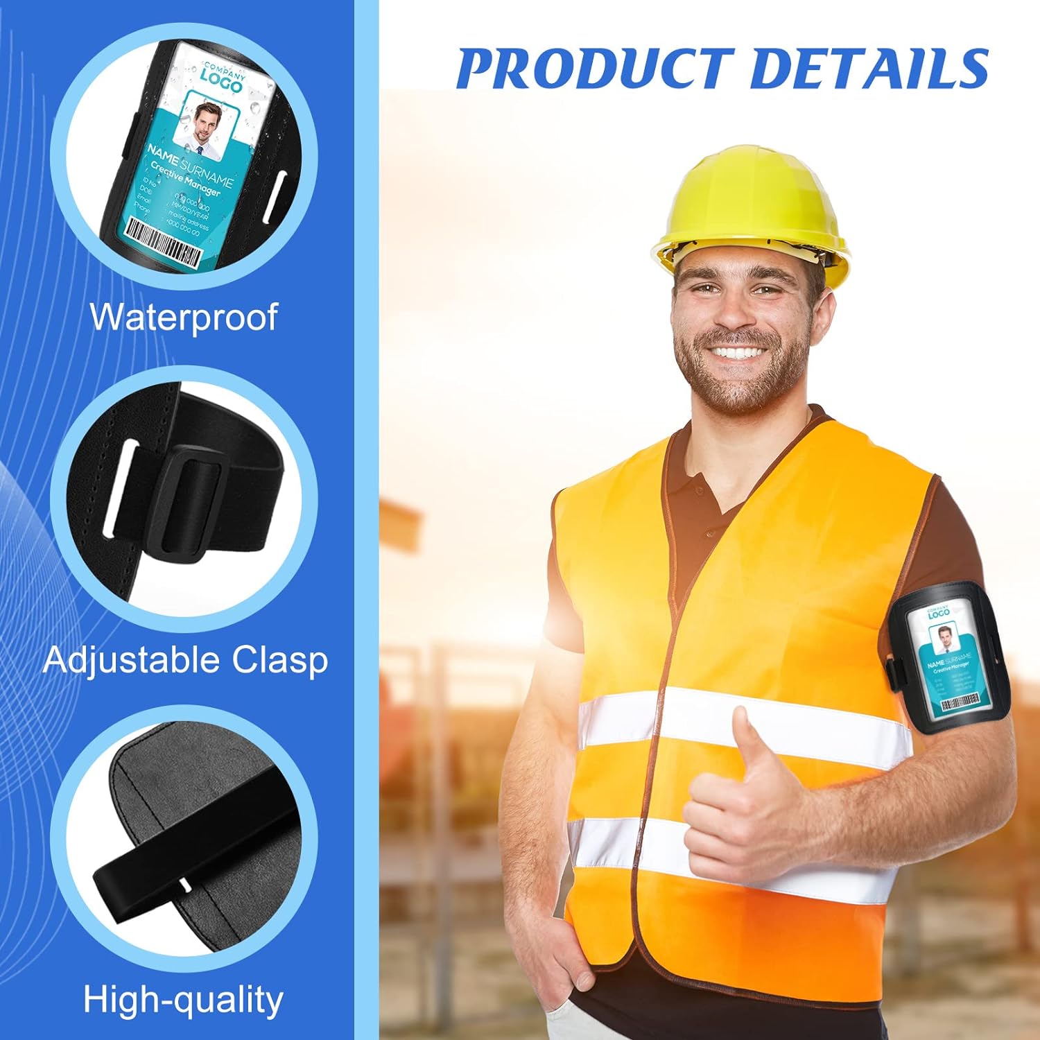 Geelin 2 soportes de cuero para identificación de brazo para hombre, ajustable, con banda elástica, soporte para tarjetas de identificación, soporte