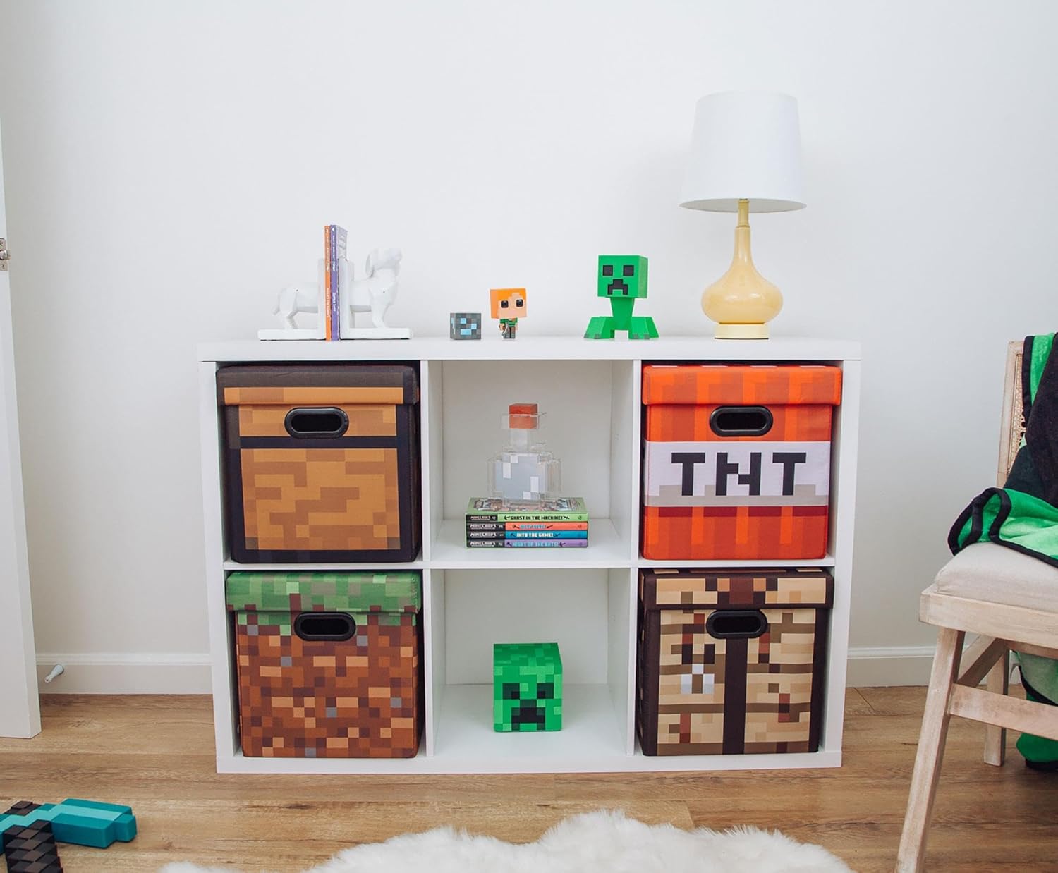 Minecraft Cubo de almacenamiento de tela marrón con tapa  13 pulgadas