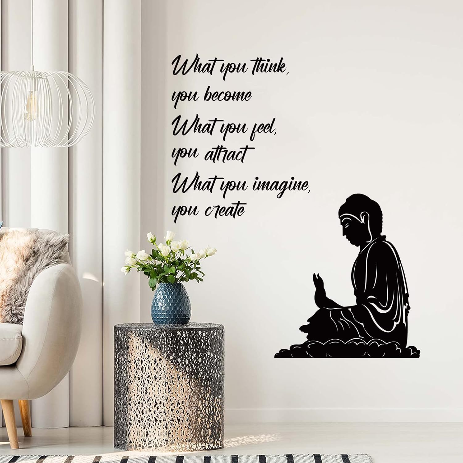 decalmile Calcomanías de pared Zen con citas de lo que piensas que te conviertes inspiradoras de Buda, calcomanías de pared para sala de estar,